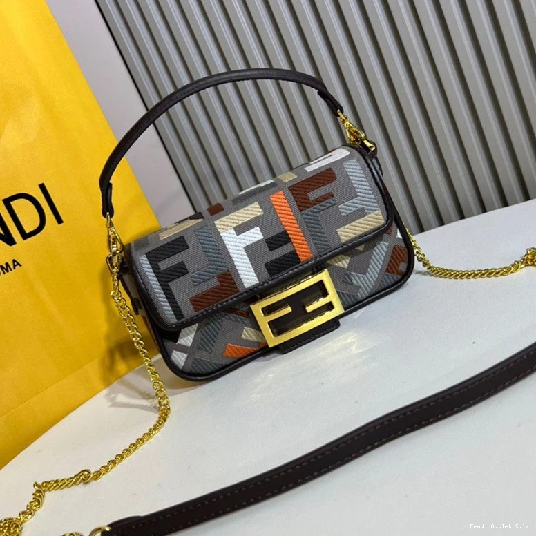 Bag In Mini Grey Canvas FF Fendi Multi Motif Baguette 0823